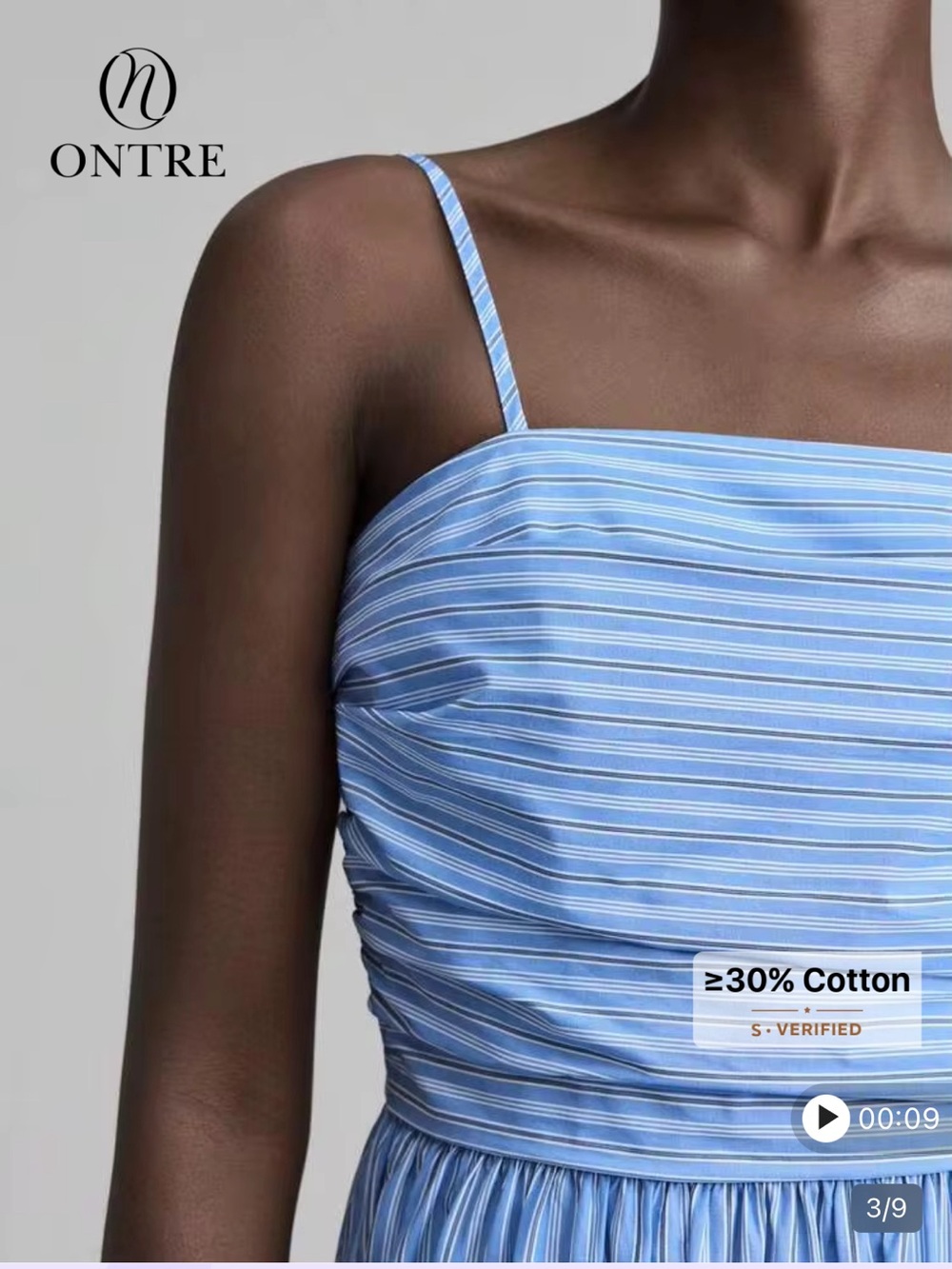 ONTRE Striped Light Blue Maxi Sundress with Spaghetti Straps - Picture 5 of 11